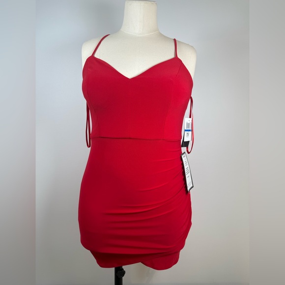 City Studios Macy’s juniors v-neck wrap-skirt bodycon dress XL red - Picture 3 of 6